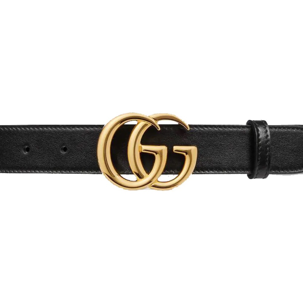 Gucci Black and Gold Leather Belt with Iconic Double G Buckle